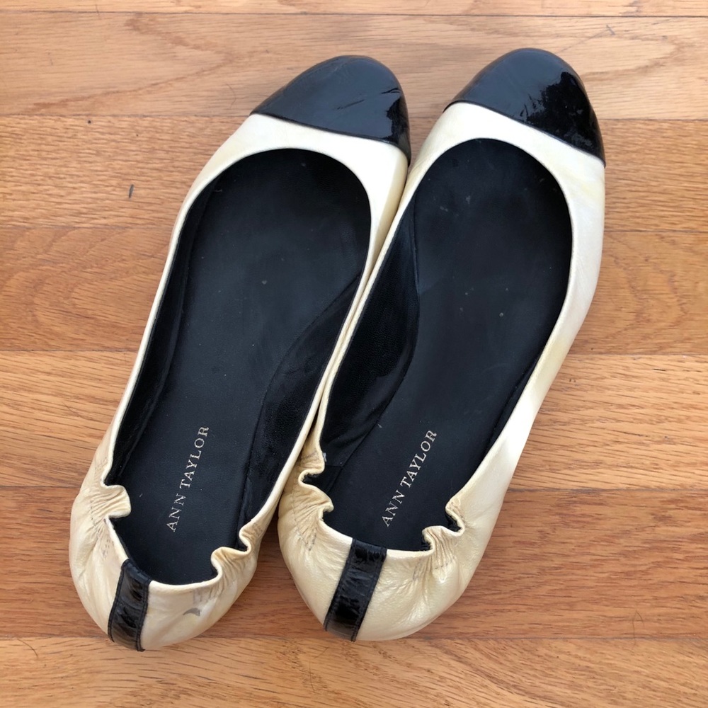 Ann Taylor Flats - Chanel Style Black Toe Cap
